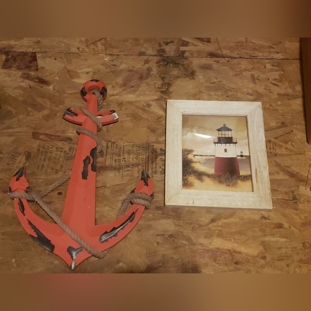 2 piece lighthouse wall decor and Red nautical anchor new